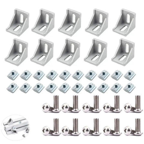 10 Set Aluminum Corner Brackets 90 Degree Right Angle L Connectors With T Slot M5 Bolts Nuts for 2020 Series Extrusion Profile