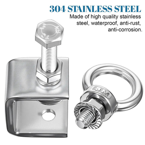 Close-up of Six Pack 1 Inch C Clamps with I Beam Design U Clamps Stainless Steel M8 Screw Ring