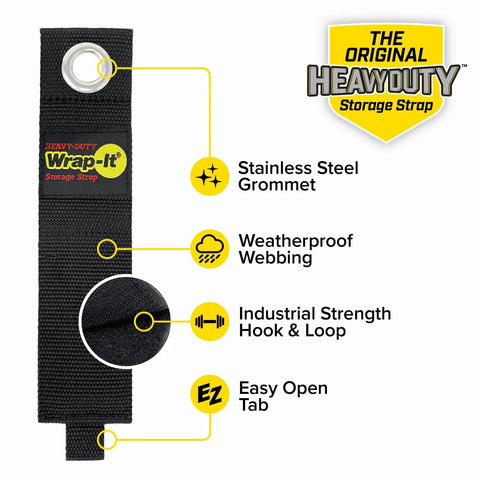 Heavy Duty Storage Straps Six Pack For Garage Cord Management featuring stainless steel grommet and industrial strength hook & loop.