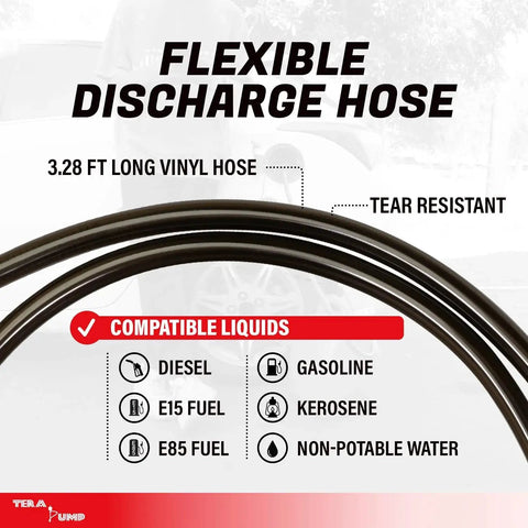 3.28 ft vinyl discharge hose for 5th Gen Fuel Transfer Pump With Overfill Protection 2.7 GPM Universal Gas Can Adapter