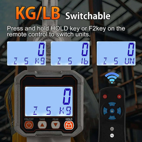 Heavy Duty Digital Crane Scale 22,000 Lb Hanging Scale With Peak Hold Function And Kg And Lb Unit Switching display and remote