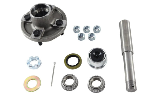 Trailer Axle Kit Set Of 2 With 4 On 4 Bolt Idler 1 Inch Hub Round BT8 Spindle For Standard Length Spindles Not Short Spindles Each Hub Rated 1250 Lb 2000 Lb Total Capacity Heavy Duty Build Easy Install Great For Trailer Upgrades And Repairs components