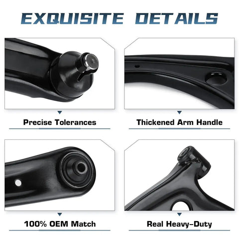 Details of Front Lower Control Arm With Ball Joint Assembly for Escape, Mariner, and Tribute showing design and materials.