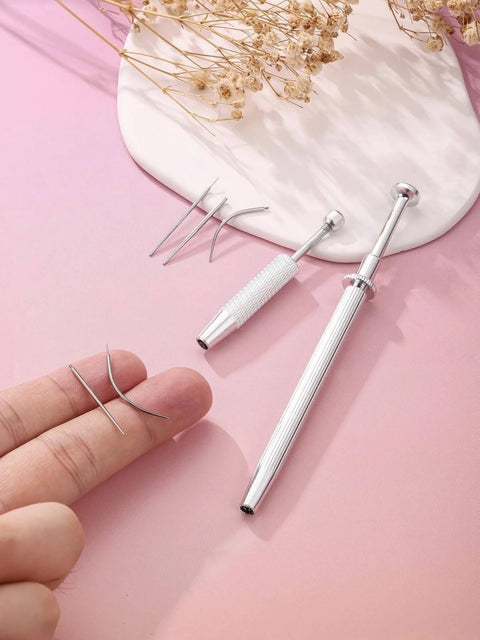 Pro Grade All In One Piercing Taper And Ball Grabber Tool Set 14G Through 20G for jewelry insertion and change on pink background