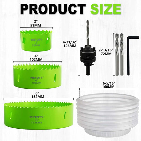 8 In 1 Bi Metal Hole Saw Kit With 2 In 4 In 6 In Saws, High Speed Drill Bits, A2 Arbor, And 6.3 In Dust Cover product image