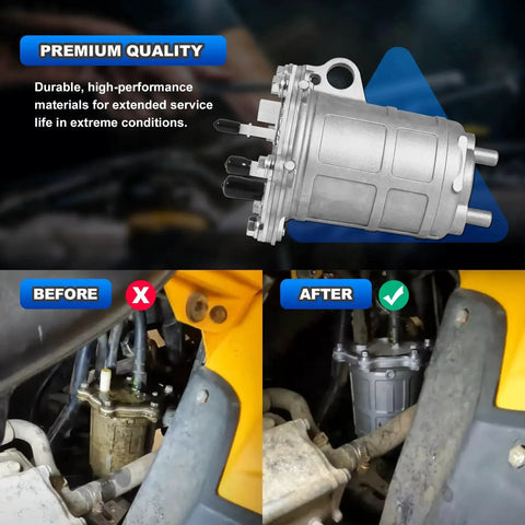 Honda Fuel Pump Replacement For Rancher 420 Foreman 500 TRX420 TRX500 TRX700XX 2007-2014 ATV Models Drop-In Plug And Play With Precision Fuel Delivery 16700-HP5-602 installed view with before and after comparison.