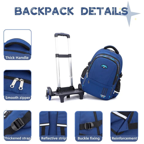 Durable Waterproof Rolling Backpack For Boys Ideal For Elementary And Middle School Students With Wheel Trolley And Removable Compartments