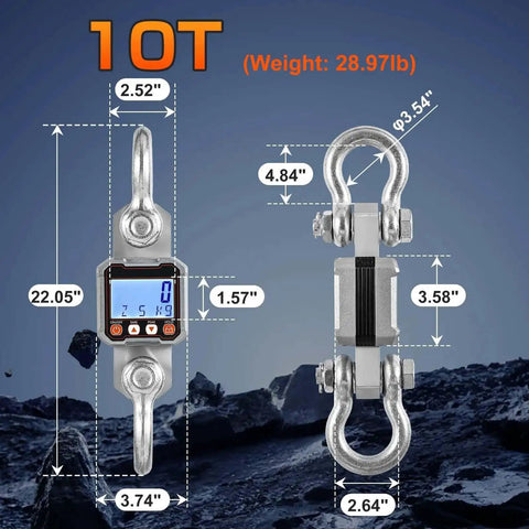 Heavy Duty Digital Crane Scale 22,000 Lb Hanging Scale With Peak Hold Function And Kg And Lb Unit Switching Industrial Grade Weight Measurement Tool For Construction Warehousing And Shipping