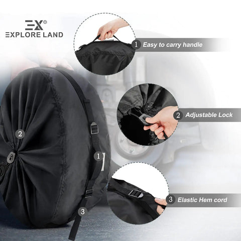 Close-up of Seasonal Tire Covers Bag Set With Handles For Spare Tires By Explore Land showing adjustable lock and handles.