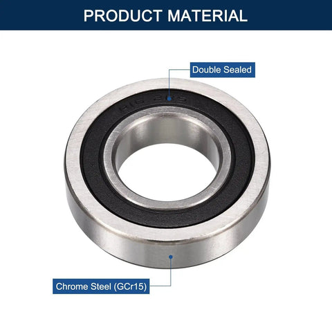 Deep Groove Ball Bearings 1 Inch Bore 2 Inch Outer Diameter Half Inch Width Double Rubber Sealed Chrome Steel Z2 Shield ABEC 1 Tolerance