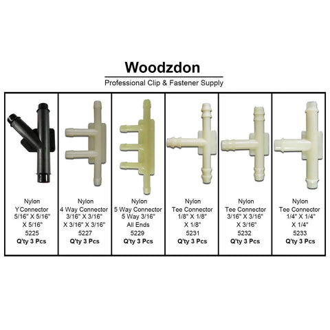 Front view of Assorted Vacuum Line Hose Connector Kit 18 Pcs by Woodzdon Y 4 Way 5 Way Nylon Tee T Connectors for GM AMC Ford Chrysler