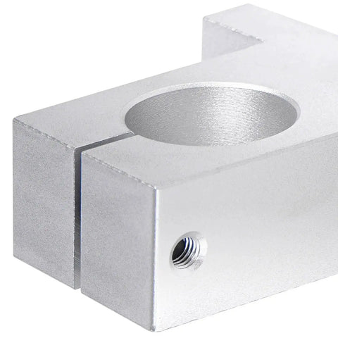 Close-up of 4 Pack SK8 Aluminum Linear Motion Rod Supports For 8mm Shafts Rail Guide Clamps with 5mm Mount Holes, corrosion resistant.