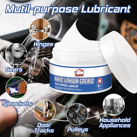 White Lithium Grease Go To Multi Purpose Lubricant With Built In Brush For Metal To Metal Hinges Gears Bearings And Chains Ideal For Automotive Marine And Industrial Use 3.5oz Long Lasting Protection And Smooth Operation jar with open lid