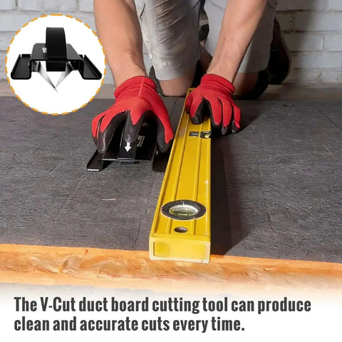 1 Inch V Groove Duct Board Cutter for HVAC Pros, heavy duty steel sled frame in action cutting duct board, ensuring precision
