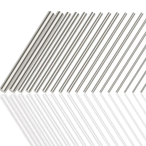 Sturdy Stainless Steel Solid Round Lathe Bar Stock Set for DIY Craft Projects with 18 Pcs Assorted Diameters 2mm to 8mm, 100mm Length