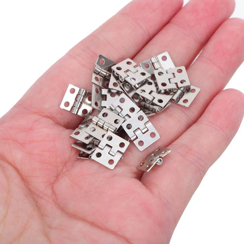 Mini Metal Hinge Set For Dollhouse Furniture And Jewelry Boxes, 10x8mm With Screws, Silver Tone, 100 Pieces, in hand