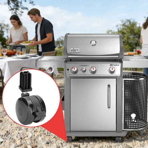 Outdoor grill with locking caster and insert replacement wheel set for Genesis E-310 E-320 S-310 grills, 4-pack close-up view.