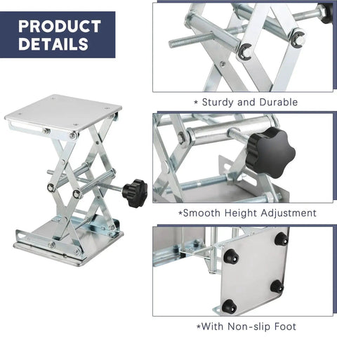 Detailed view of Stainless Steel Lift Table Lab Stand With Hand Wheel 6x6 Platform 75mm-260mm showing sturdy construction and features.