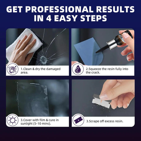 Step-by-step visual guide for DIY Windshield Repair Kit for Chips and Cracks That Stops Spreading in Minutes.