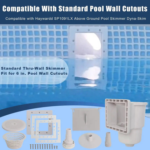 SP1091LX Above Ground Pool Skimmer Replacement Kit Dyna-Skim With Accessories for 6-inch wall openings package view