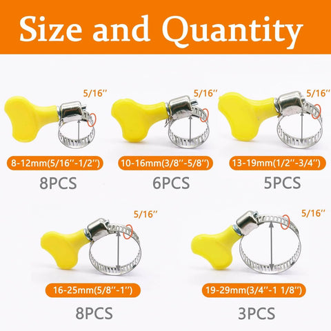 30 Piece Thumb Screw Hose Clamps Set Heavy Duty Stainless Steel, Versatile Key Type Clamp Kit For Automotive