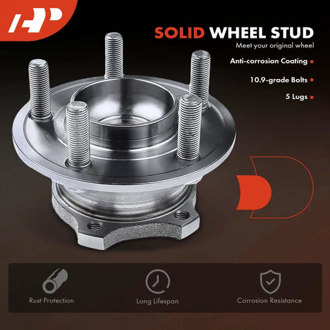 Rear Wheel Bearing And Hub Assembly For 5 Lug Vehicles Compatible With Chrysler 300 2005 2009 Dodge Charger 2006 2009 Magnum 2005 2008 With 27 Spline Shaft Beefed Up Load Capacity Ball Or Roller Bearing, front view with 5-lug bolts.