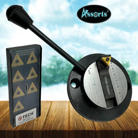 Ball Turning Attachment With Graduation Scale For Lathe Lets You Create Convex Balls Up To 42 Mm On Your Myford Lathe Or Other Machines Directly Mounted On Cross Slide With Packing For Center Height Adjustment Includes One Cutting Bit Box on a wooden surface.