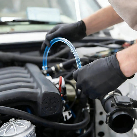 Mechanic using a 6.5 Foot Extended Suction Connection Tube Replacement Hose for Medical Devices with 9mm Standard Connectors