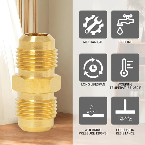 Brass ChillWaves 1/4 in flare x 1/4 in flare union gas adapter, pipe connector, 6-pack