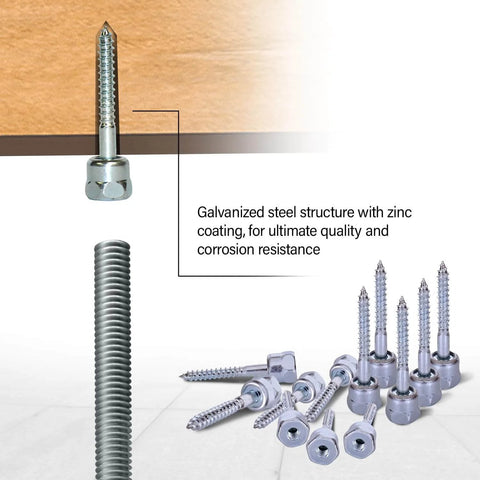 Wood Mount Threaded Rod Anchor For Quick Install No Predrill Needed Twenty And Three Eighths Inch Size Steel With Zinc Finish One Quarter By Two Inch Screw Length Pack Of 100 Heavy Duty Wood Fastening Solution, showing screws and anchors.