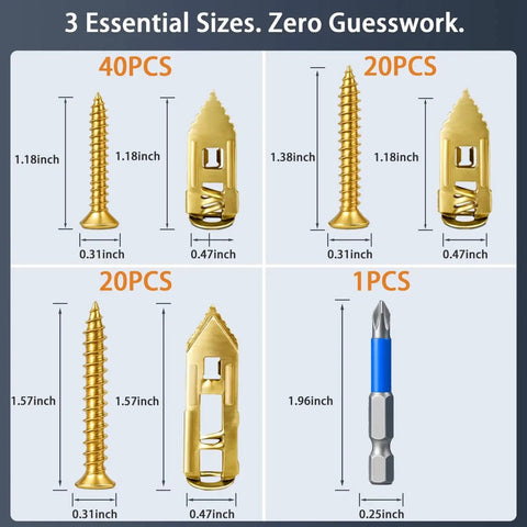 Heavy Duty Self Drilling Drywall Anchor Kit With 81 Pieces In Three Sizes Holds 100 Lbs Plus Upgraded 2025 Metal Wall Anchors And Screws