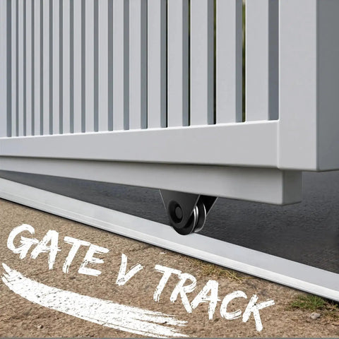 Aluminum Gate V Track Kit, 30Ft Total, 5 Pieces Of 6Ft Sections For Sliding Driveway Gates, close-up of track installation