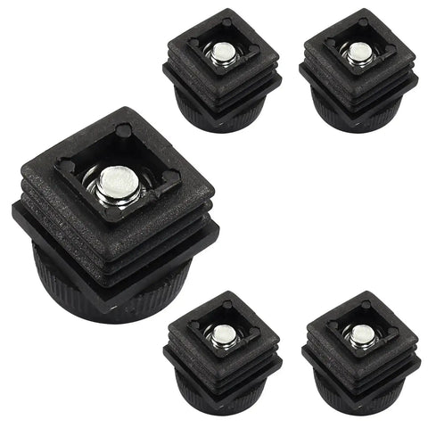 5 pieces of 12 Pack Black Square Tube Insert Kits With Adjustable Feet For 1x1 Inch OD Square Pipe, leveling pads visible