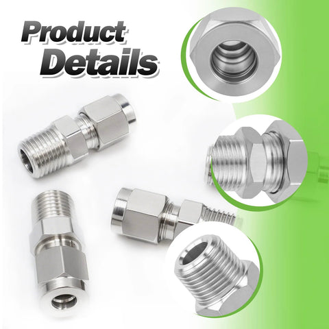 Stainless steel compression adapter, 3/4 in OD x 3/4 in NPT male, 2-pack (304 SS).
