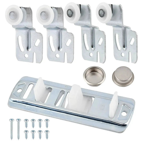 5Pcs Closet Sliding Door Roller Hardware Kit For Wardrobe Doors With Slide Track Replacement Rollers For Top Hung Sliding Doors