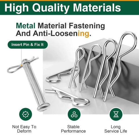 80 Piece Cotter Pin And R Clips Assortment Kit In Seven Sizes With Stainless Steel 304 R Clips And Hitch Pin Clips on display