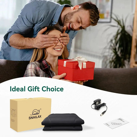 Full Body Massage Pad For Bed With 10 Vibration Motors And 5 Massage Modes, shown as a gift, with packaging and accessories.