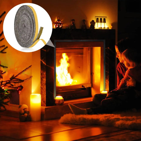 Flat fiberglass gasket tape for stoves and fireplaces, self-adhesive, 1/8 in thick by 3/8 in wide, 118 in long