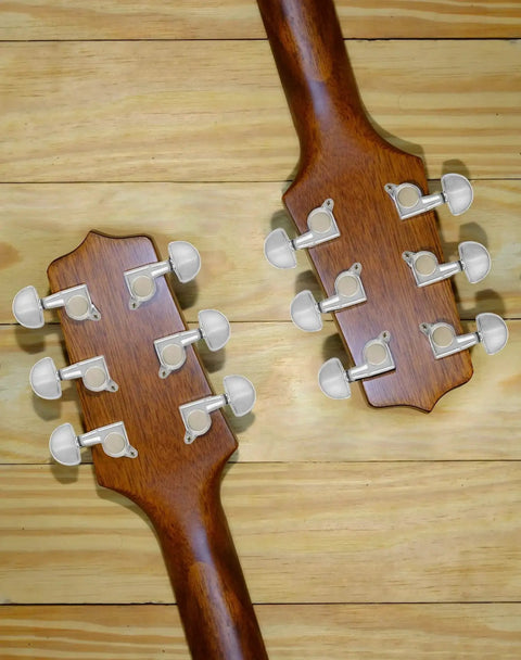 QWORK 6-pack guitar tuning pegs, nickel finish, for acoustic and electric guitars, installed on wooden headstocks