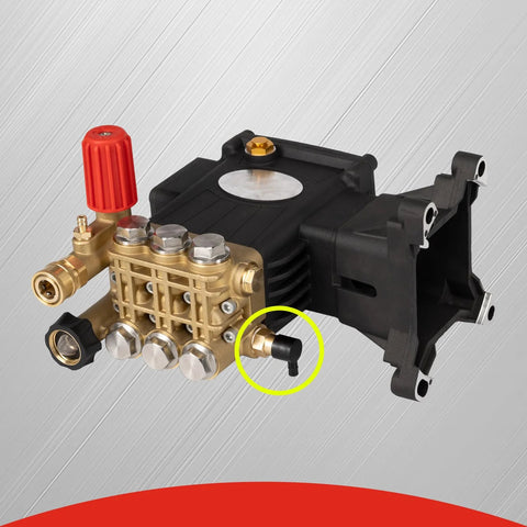 Amazon thermal release valve for pressure washer pump, 1/4 in NPT, brass body with red knob, front view, 2 pcs.