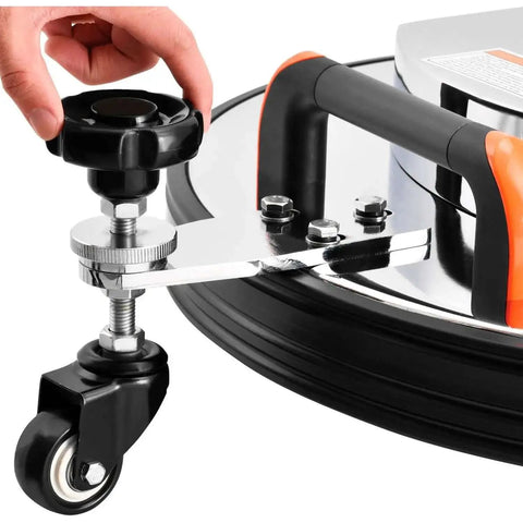 Corded High Speed Floor Burnisher, 20 Inch Cleaning Width, 120V, 1.5 HP, 1500 RPM, close-up of wheel and adjustment handle