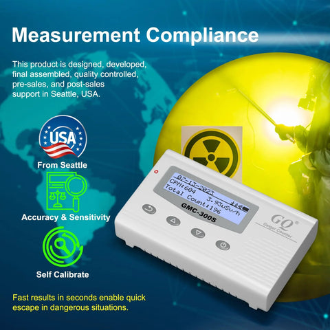 GQ GMC-300S Geiger counter, white with LCD display and four control buttons