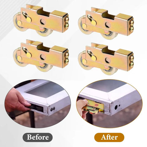 Replacement 4 Pack 1-1/4 Inch Sliding Door Rollers With Steel Ball Bearings for patio glass and screen doors before after comparison