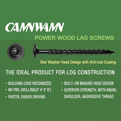 Pack Of 50 Heavy Duty Wood Lag Screws 4 Inch Long 0.171 Inch Thread Black Coated Torx Star Drive With Modified Truss Washer Head And Included T30 Bit For Tough Deck Framing And Wood Construction