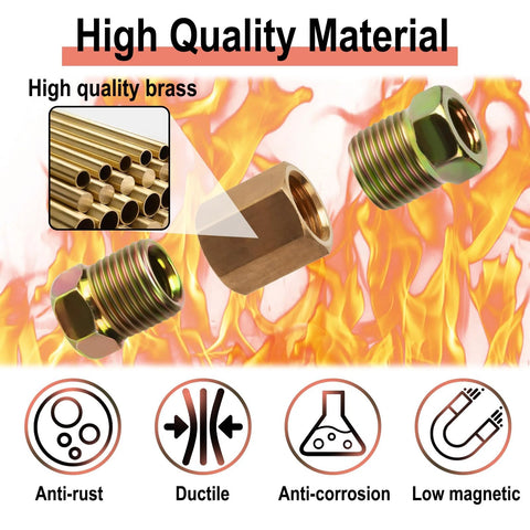 Brake line fittings set, brass, 12-piece with 7/16-24 threads for 1/4 in line; includes 4 unions and 8 nuts