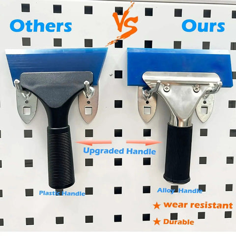 Comparison image showing two window tinting tools with different handles; one with a plastic handle and the other with an alloy handle.