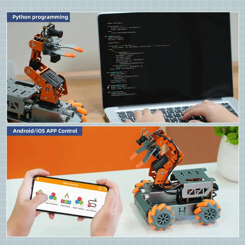 5DOF AI Vision Robotic Arm Kit With Raspberry Pi Powered Smart Robot Car Chassis And Mecanum Wheels, Python coding display