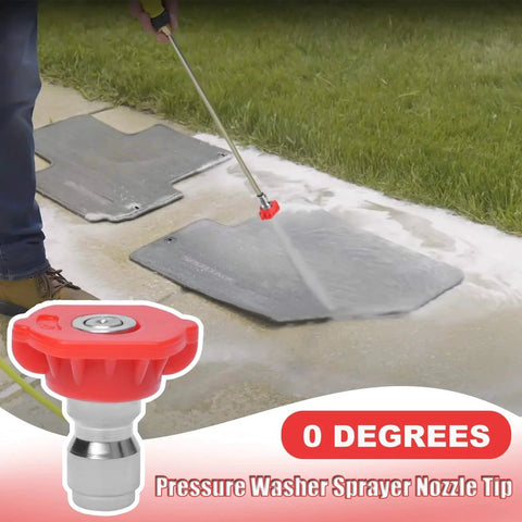 Zero Degree Red Stainless Steel Pressure Washer Nozzle Tips Set One Quarter Inch Quick Connect Orifice Three Point Zero For 2500 3000 3500 4000 PSI Heavy Duty Pack Of Six By Podoy in use cleaning car mats.