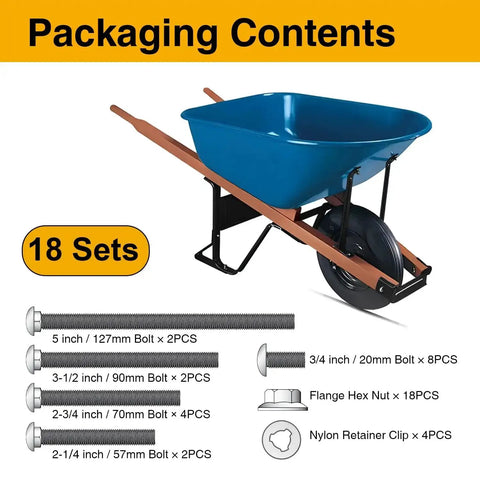 Heavy Duty Wheelbarrow Carriage Bolts And Nuts Kit With 304 Stainless Steel Hardware In Various Lengths Includes Flange Hex Nuts Clips