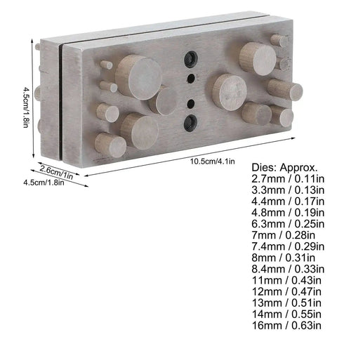 14 Piece Round Disc Cutter Set 2.7 To 16 mm Punch Die Kit showing various die sizes for jewelry making and metal craft